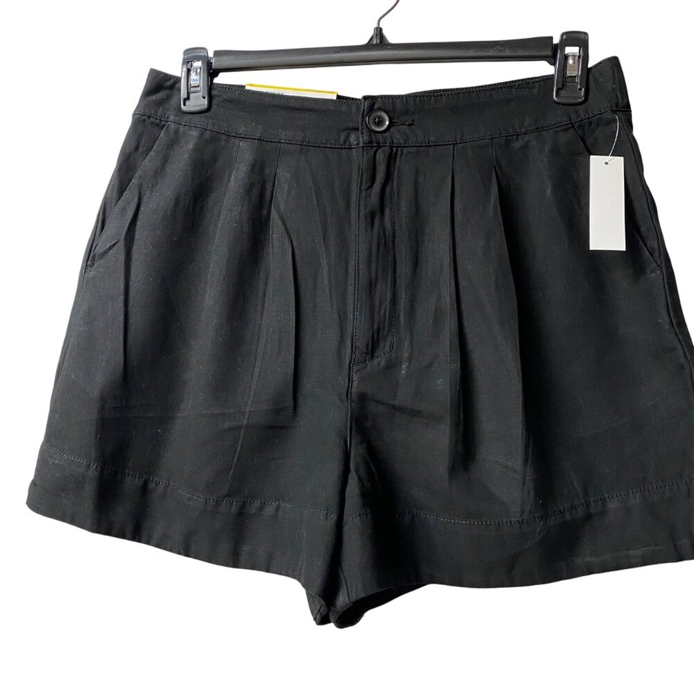 Joie$158 Womens Black Pleated Shorts With Button Closure & Elastic Waist LG NWT